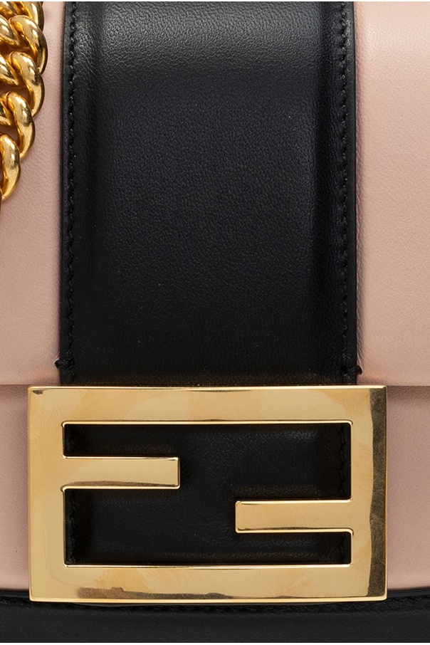 fendi mamma baguette handbag in gold and black canvas